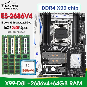 JINGSHA x99 D8I LGA2011-3 plokštė rinkinys xeon E5 2686 v4 cpu Procesorius 64gb (4*16 gb) 2400MHz ddr4 atminties rinkinys x99 placa mae