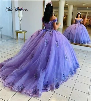 Violetinė Princesė Quinceanera Suknelės 2023 Su Gėlių Off Pečių Kamuolys Suknelė Vestidos De Vv 15 Años Charro Saldus 15 Gimtadienis