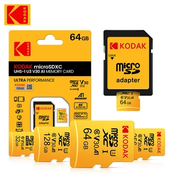 10vnt/daug Originalių KODAK Atminties Kortelės 64GB 128 GB U3 4K Micro SD tf Card 32GB SDHC UHS-I-C10 A1 V30 TF Trans Flash 