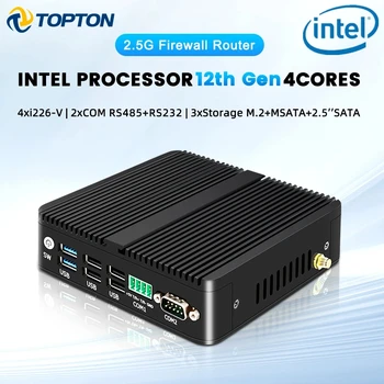 12 Gen 2.5 G Firewall Router Intel N100 J6426 4x i225-V LAN 2*COM RS232 RS485 Pramonės Ventiliatoriaus Mini PC 2x4K OPNsense Proxmox