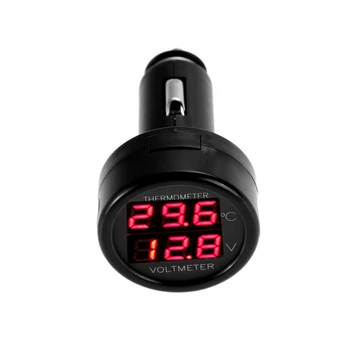 12V 24V Skaitmeninis Automobilių Voltmeter Termometras Cigarečių Degiklio Stiliaus 2 in 1, Baterija Stebėti, Įtampos, Temperatūros Matuoklis 