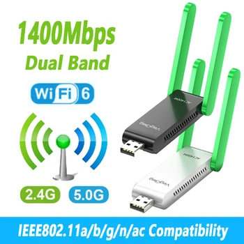 1400Mbps WiFi, 6 USB Adapter Dual Band 2.4 G/5 ghz Wireless Dongle Tinklo plokštė, 6 Gigabit ethernet 802.11 a/b/g/n/ac Paramos Langą 8.1/10/11