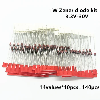 14values*10vnt=140pcs 1W Zener diodas kit DO-41 3.3 V-30 V komponentai 