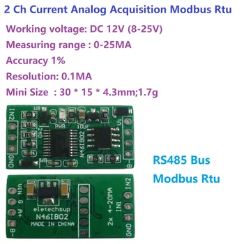 1PCS 4-20MA DC 12V 2ch 0-20MA Srovės Analoginis Įsigijimo RS485 Modbus RTU ADC Modulis PLC matavimo Prietaisai