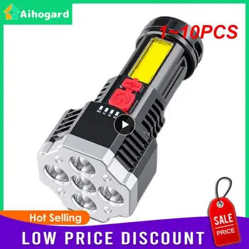 1~10VNT High Power LED Žibintuvėlis Galingas USB Įkraunamas Žibintuvėlis Kišeninis Nešiojamas Lauko Žibintas įmontuota Baterija COB 7 LED