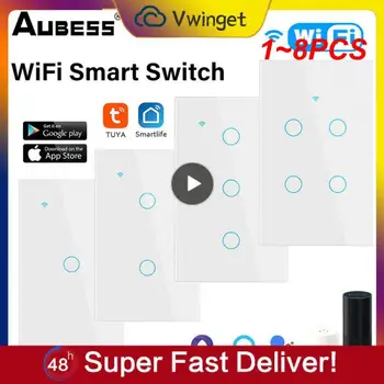 1~8PCS Wifi Smart Šviesos Jungiklis Stiklo Ekranas Touch Panel Valdymas Balsu Belaidžio Sienos Jungikliai su Nuotolinio Alexa 