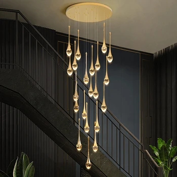2023 Ašaros LED šviestuvo laiptai, prabangūs koridorius ilgas spiralinis kristalų lempos šiuolaikinio namų dekoro liustra įrenginiai