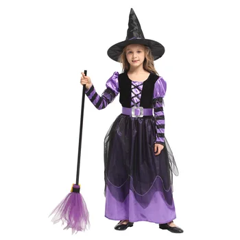 2023 Helovyno Cosplay Ragana Kostiumu mergina Karnavalas Šalies Kūdikių Ragana Fancy Dress Drabužių Nustatyti Skrybėlę