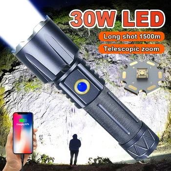 2023 Naujausias Labiausiai Galingas LED Žibintuvėlis 30 W USB Įkraunamas Žibintuvėlis Šviesos Didelės Galios Taktinis Žibintuvėlis Žibintų Lempas