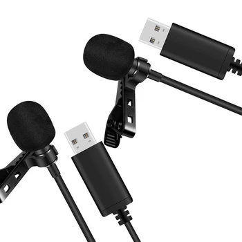 2X Universalus USB Mikrofonas Lavalier Microphone Clip-On Kompiuterio Mic Plug And Play Įvairiakryptė Mic