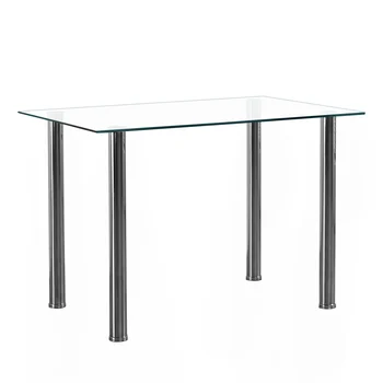 4-sėdynės paprasta stačiakampio formos cilindro formos stalo kojos grūdinto stiklo, nerūdijančio plieno, skaidraus stiklo 110 * 70 * 75cm N201
