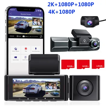 4K+1080P Dual Channel Su GPS WiFi ir SPINDULIŲ Naktinio Matymo 3 Kanalo Brūkšnys Cam, Priekiniai vidinis Galinio trieigis Automobilių Brūkšnys Fotoaparatas