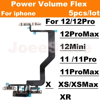 5vnt Galios Apimtis Flex Cable for iPhone 11 12 Pro Max Mini X XS XR Flash Pusėje Mygtuką, garso Išjungimo Jungiklis Kontrolės Flex Su Metalo Dalys