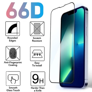 66D Visiškai Padengti Grūdinto Stiklo iPhone 14 13 12 11 Pro Max Mini XR X XS MAX Screen Protector dėl 