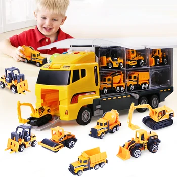 6In1/set Container Truck Žaislai su Mini Diecast Lydinio Automobilio Rinkinį, Stumdomų Transporto Gaisro Sunkvežimių Berniukų Švietimo Žaislai Vaikams Dovanų