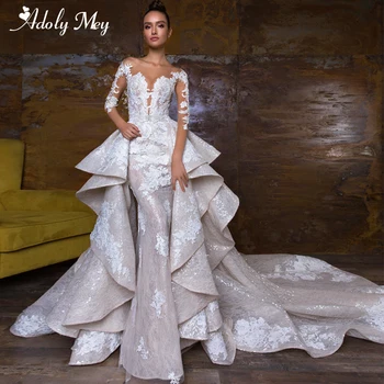 Adoly Mey Elegantiškas Samtelis Kaklo, Ilgomis Rankovėmis Undinė Vestuvių Suknelė 2023 Spalvingas Appliques Nuimamas Traukinio Nėrinių Derliaus Nuotakos Suknelė