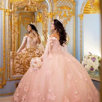 ANGELSBRIDEP Rožinė Quinceanera Suknelės 3D Gėlių Nėrinių Brangioji Saldus 15 Mergaičių Princesė Dress Vestidos De Quinceañera Korsetas