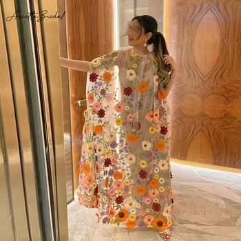 Arietta arabų Gėlių Siuvinėjimas Tiulio Prom Dresses Apvalkalą Slydimo Ilgai Žaliojo Vakare Šalies Chalatai 2023 Oficialus Suknelės