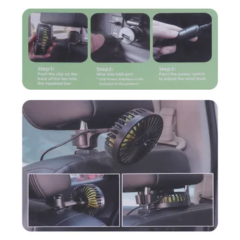 Automobilių Aušinimo Ventiliatorius, USB Backseat Auto Galinės Sėdynės Ventiliatorius 3 Greitis Transporto priemonės Įrašą Ventiliatorius Automobilių Transporto Sunkvežimių Van VISUREIGIS RV Valtis Autobusų
