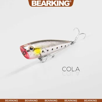 Bearking-sunku suvilioti su 5colors, Popper, 60mm, 7,0 g, crankbait, nepastovi žmogus, žvejybos įranga, kabliai jūros ir gėlo vandens