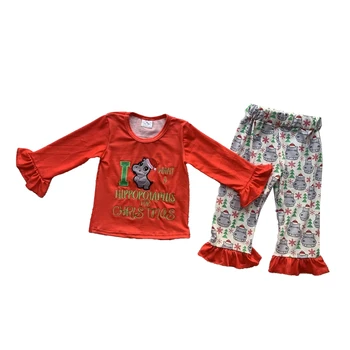 Boutique vaikams Kalėdų Drabužius ilgomis Rankovėmis Viršuje Heifer kepta vištiena sleepwear Didmeninė Vaikams, Komplektai, naktiniai marškiniai, pižamos