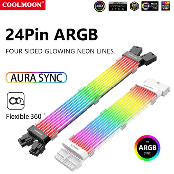 COOLMOON RGB LED Šviesos Juostelės Juosta Žėrintis Neon Laido 8Pin/24Pin GPU Vaizdo Plokštę 