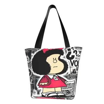 Custom Mang Mafalda Drobės Pirkinių Krepšys Moterims Daugkartinio Naudojimo Bakalėja Animacinių Filmų Quino Komiksų Nešti Shopper Bags
