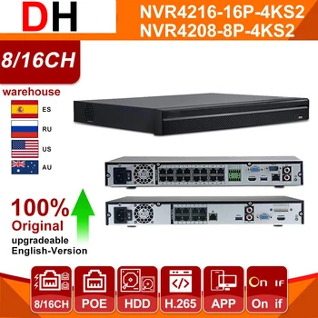 Dahua NVR 8CH 16CH NVR4208-8P-4KS2 NVR4216-16P-4KS2 PoE 4K H. 265+ CCTV Saugumo Priežiūros Sistemos Tinklą, Vaizdo įrašymas