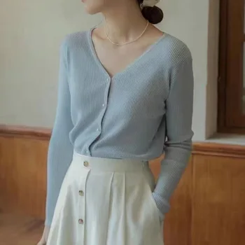Elegantiškas Ponios Moterų Kietas Megzti Paltai Pearl Mygtuką Long Sleeve V-kaklo Džemperis Cardigan Streetwear Moterų Rožinė susagstomi megztiniai