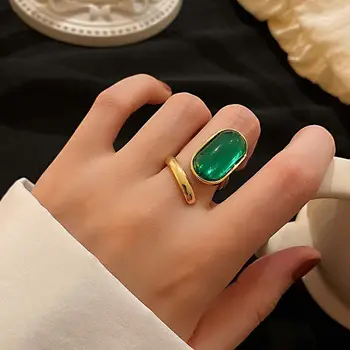 Elegantiško, Prabangaus Aukso Spalvos Prabangus Geometrinis Žalia Moterų Piršto Žiedą, Bižuterijos Atidarymo Žiedų Korėjos Stiliaus