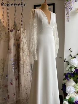 Elegantiškos Vestuvinės Suknelės Gilia V-Kaklo, ilgomis Rankovėmis Vestuvių Suknelės Moterims 2023 Nėrinių Appliques-Line vestidos de noiva
