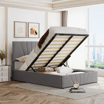 Full size lova,Elegantiškas Minkštų lova Platforma lova su Hidrauliniu Laikymo Sistemos,jaunimo nakvynė suaugusiųjų lova,patogus miegamasis
