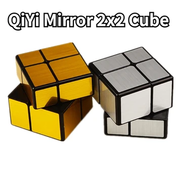 [Funcube]QiYi Veidrodis 2x2 Magic Cube QiYi 2x2x2Mirror Kubo Auksas, Sidabras Šepečiu Įspūdį Greitis Aukso/Sidabro Kubas, Žaislai Vaikams