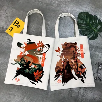 Genshin Poveikio Žaidimas Ulzzang Shopper Bag Spausdinti Drobės Anime Xiao Nešti Maišą Hu Tao Rankinės Maišelį Harajuku Zhong Li Pečių Krepšiai