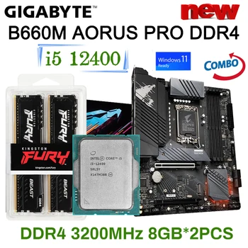 GIGABAITAS B660M AORUS PRO DDR4 LGA 1700 Plokštė + Intel i5 12400 CPU + D4 3200MHz 8GB *2VNT Nustatyti Combo PCI-E 4.0 Placa Mãe Naujas