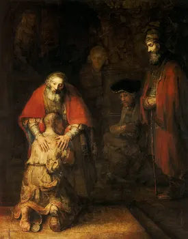Grįžti Sūnus Palaidūnas - Rembrandto van Rijno Šilko plakatas Dekoratyvinis Sienų dažymas