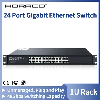 HORACO 24 Port Gigabit Ethernet Switch 1000Mbps Tinklo Greitai Perjungti Nevaldomas Plug and Play Priežiūros Saugumo Kameros