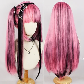 HOUYAN Sintetinių Rožinė pabrėžia, juoda ilgi tiesūs moterų cosplay Lolita girl kirpčiukai perukas atsparus Karščiui perukas šalies perukas