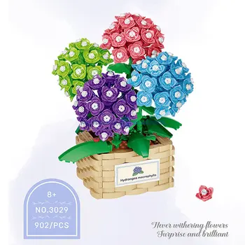 Hydrangea Vazoninių Augalų Spalvinga Gėlių Krepšelis SS Biuro Patalpų Apdaila Pastato Blokus Kūrybinių Idėjų Plytos, Žaislų Mergaitėms Dovanų