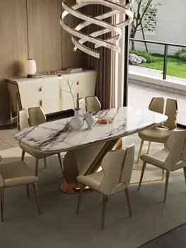 Italijos minimalistinio high-end stačiakampio formos prabanga akmens lentelė šiuolaikinės paprastas šviesos prabanga kūrybos namuose marmuro stalas