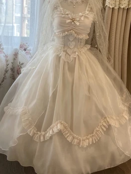 Japanes Saldus Lolita Princess Dress Net Partijos Gryna Spalva Seksualus Dirželis Suknelė Elegantiška Berankovė Nėrinių Suknelė Moteris Mielas 2023 Vasaros