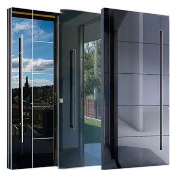 JAV stiliaus eksterjero modernus didelis blizgus juodas kieto metalo priekiniai aliuminio, nerūdijančio plieno, pivot įvažiavimo durys kaina