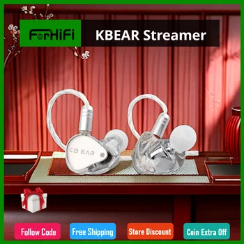 KBEAR Streamer 2PIN Ausines 3,5 mm PEK Diafragma DD, Sporto, Muzikos Imtuvas HiFi ausines Sidabro Keičiamų Ausinių Kabelį Iem