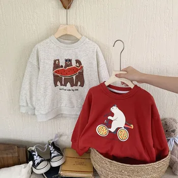 Korėjos stiliaus Rudenį Vaikai polar bear spausdinti Megztiniai Berniukams ir mergaitėms mielas animacinių filmų O Kaklo Hoodies