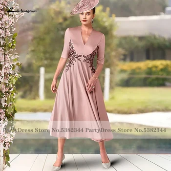 Lakshmigown Dusty Pink Motinos Nuotakos Suknelės Pusė Rankovės 2023 Vestido Invitada Boda Vestuvių Svečias Šalis, Chalatai Arbata Ilgis