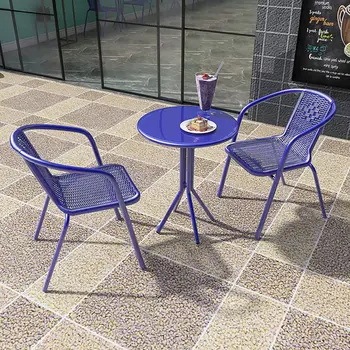 Lauko sulankstomas stalas, kėdė pieno arbata parduotuvė, kavinė, lauko rotango kėdės atlošas balkonas apskritojo stalo kaustytomis geležies staliukas waterp