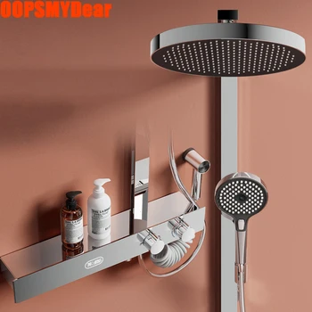LED Skaitmeninio Showr Maišytuvas Maišytuvas Vonios kambarys, Pilnas Komplektas Karšto Šalto Dušo Sistemos, Vonios tvirtinimo prie Sienos Kvadratinis Strypas SPA Kritulių Prabangus Maišytuvas