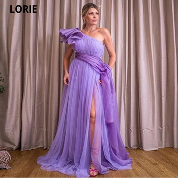 LORIE Alyvinė Tiulio Prom Dresses 2023 Ilgai Klostyti Su Aukšto Pusėje Padalinta Vintage-line Vestidos Para Mujer Gala Vakaro Suknelės, Šaliai