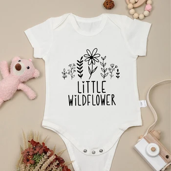 Mažai Wildflower Baby Berniukas Ir Mergaitė Bodysuit Vasaros Medvilnės O-Kaklo Balta Naujagimių Bodysuit 0-24 Mėnesiai Bamblys Pižama Romper