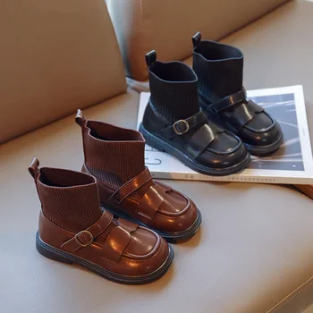 Mergaičių Martin batai, madingi megzti kojinių, batų, minkštas soled trumpi batai, kūdikių ir berniukų odiniai batai, rudens naujiena